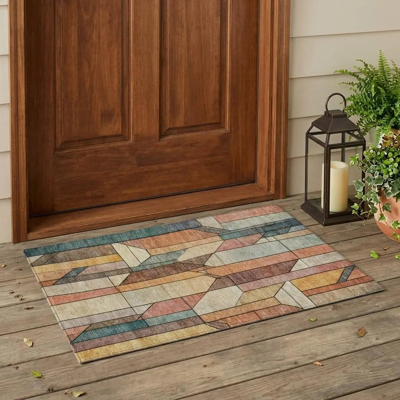 3' X 5' Coral And Orange Geometric Washable Indoor Outdoor Area Rug Homeroots Outdoor