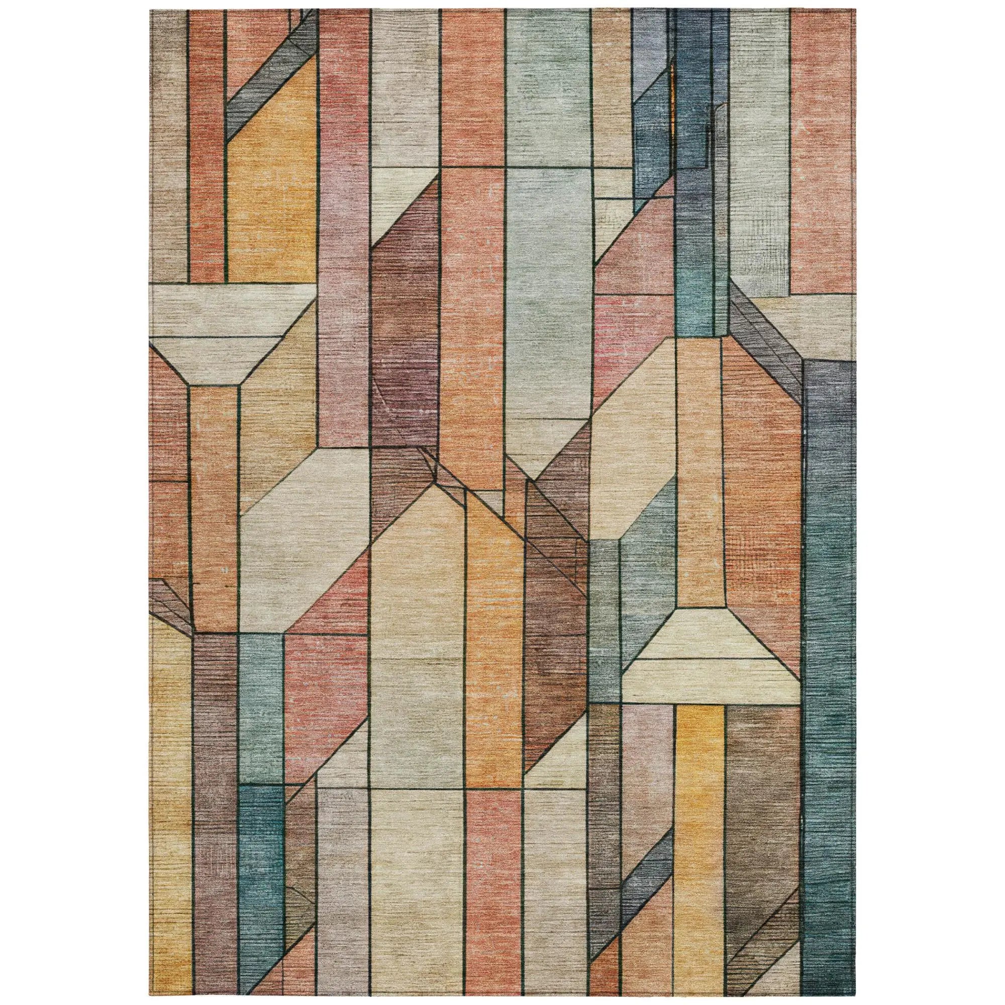 3' X 5' Coral And Orange Geometric Washable Indoor Outdoor Area Rug Homeroots Outdoor