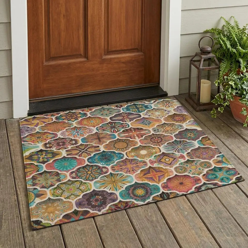 3' X 5' Coral And Orange Ogee Washable Indoor Outdoor Area Rug Homeroots Outdoor