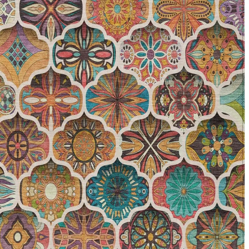 3' X 5' Coral And Orange Ogee Washable Indoor Outdoor Area Rug Homeroots Outdoor