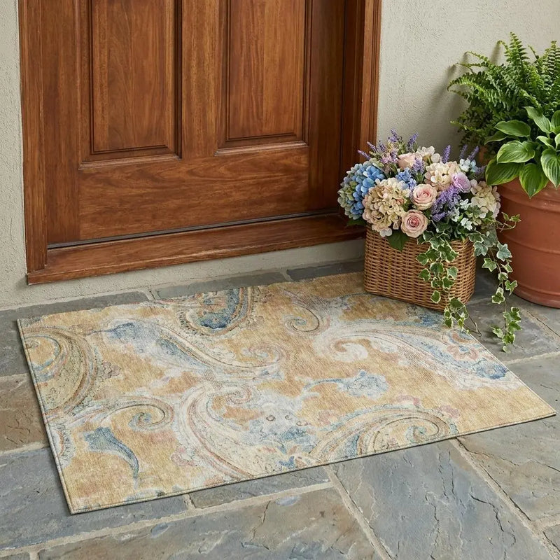 3' X 5' Coral And Orange Paisley Washable Indoor Outdoor Area Rug Homeroots Outdoor
