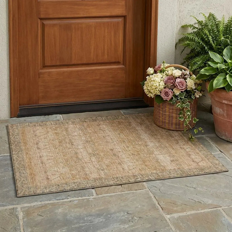 3' X 5' Coral And Orange Tribal Washable Indoor Outdoor Area Rug Homeroots Outdoor