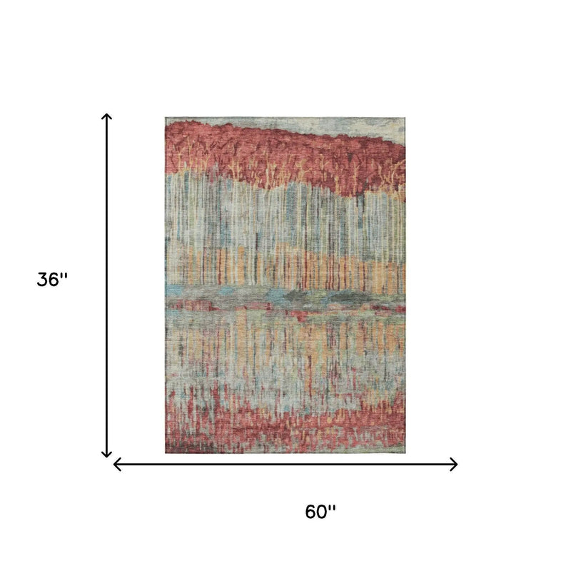 3' X 5' Coral And Sage Abstract Washable Indoor Outdoor Area Rug Homeroots Outdoor