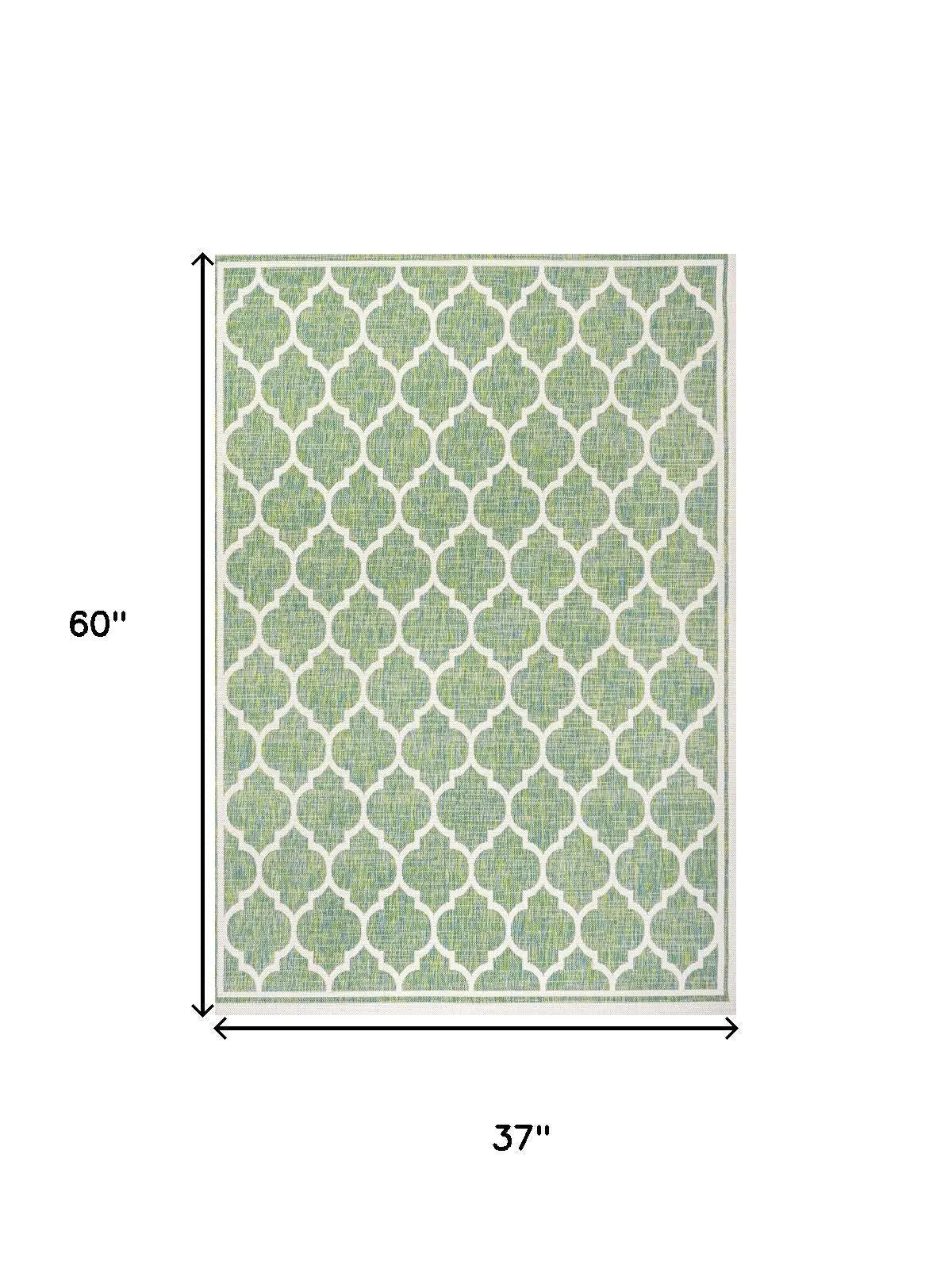 3' X 5' Cream And Green Geometric Indoor Outdoor Area Rug Homeroots Outdoor
