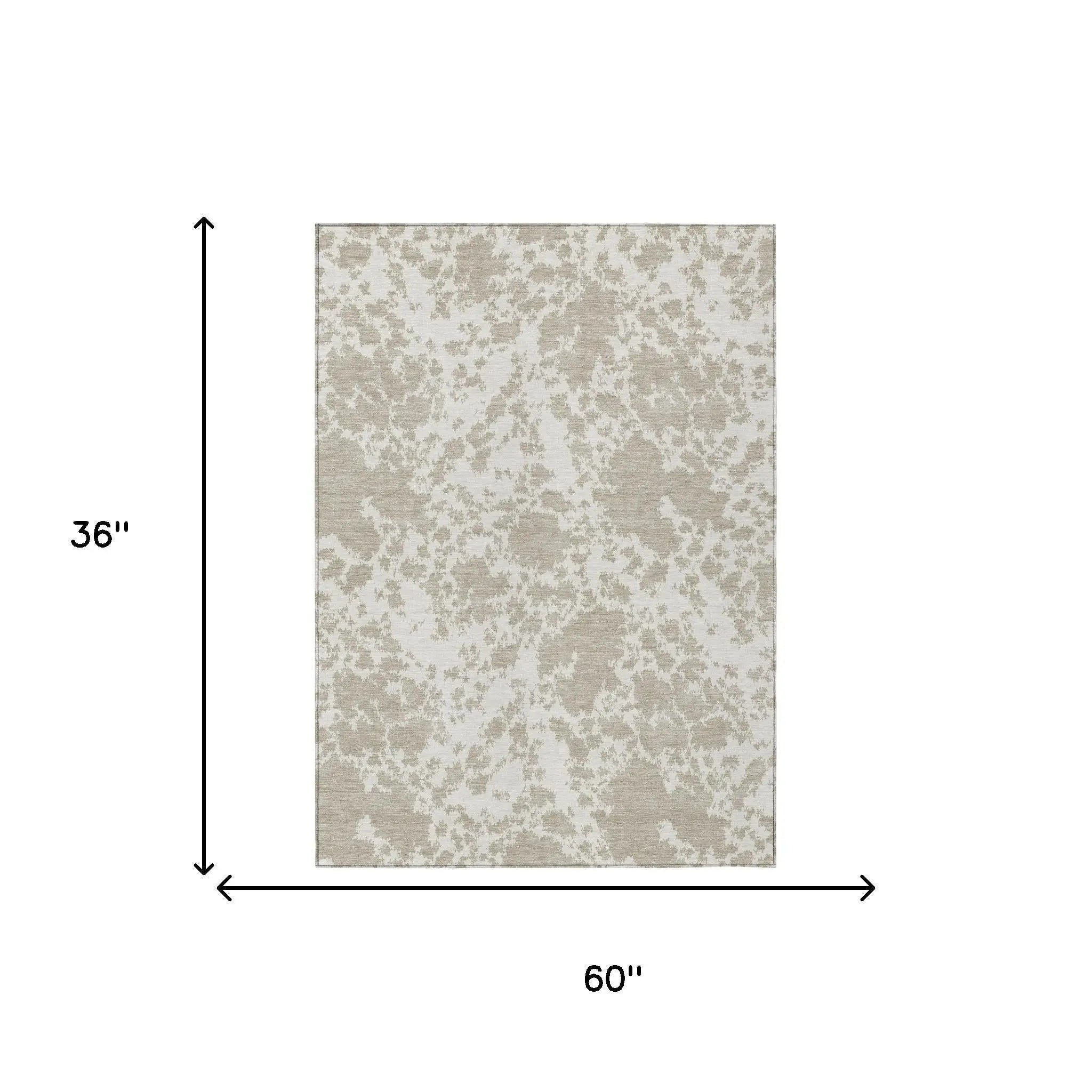 3' X 5' Cream And Ivory Abstract Washable Indoor Outdoor Area Rug Homeroots Outdoor