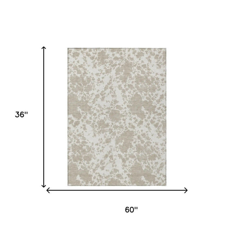 3' X 5' Cream And Ivory Abstract Washable Indoor Outdoor Area Rug Homeroots Outdoor