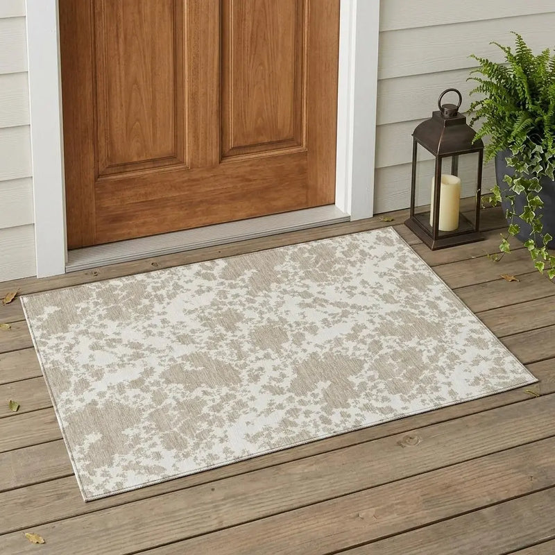 3' X 5' Cream And Ivory Abstract Washable Indoor Outdoor Area Rug Homeroots Outdoor