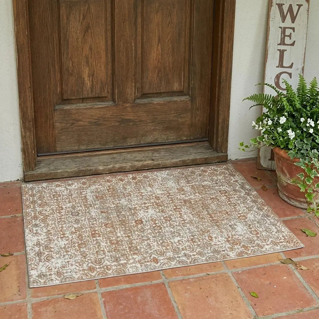 3' X 5' Cream And Ivory Abstract Washable Indoor Outdoor Area Rug Homeroots Outdoor