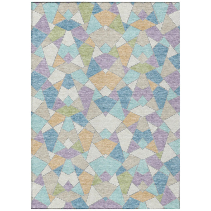 3' X 5' Cream And Teal Blue Geometric Washable Indoor Outdoor Area Rug Homeroots Outdoor