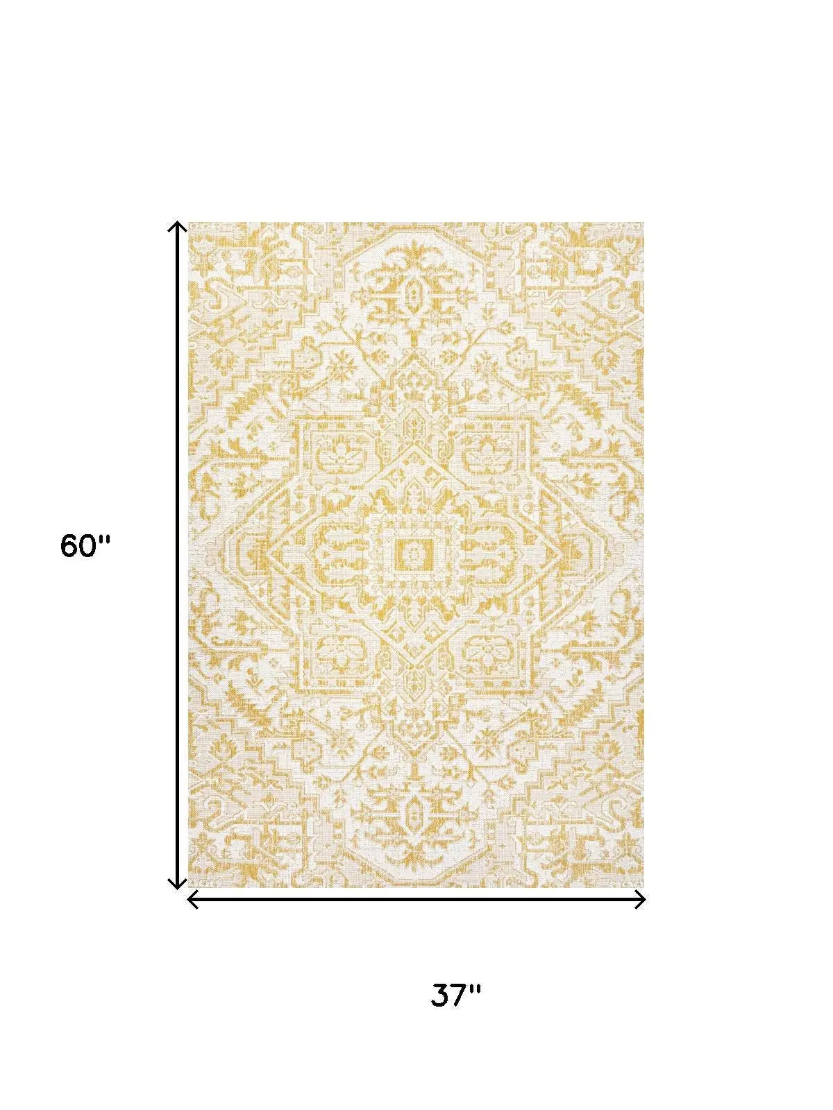 3' X 5' Cream And Yellow Medallion Indoor Outdoor Area Rug Homeroots Outdoor