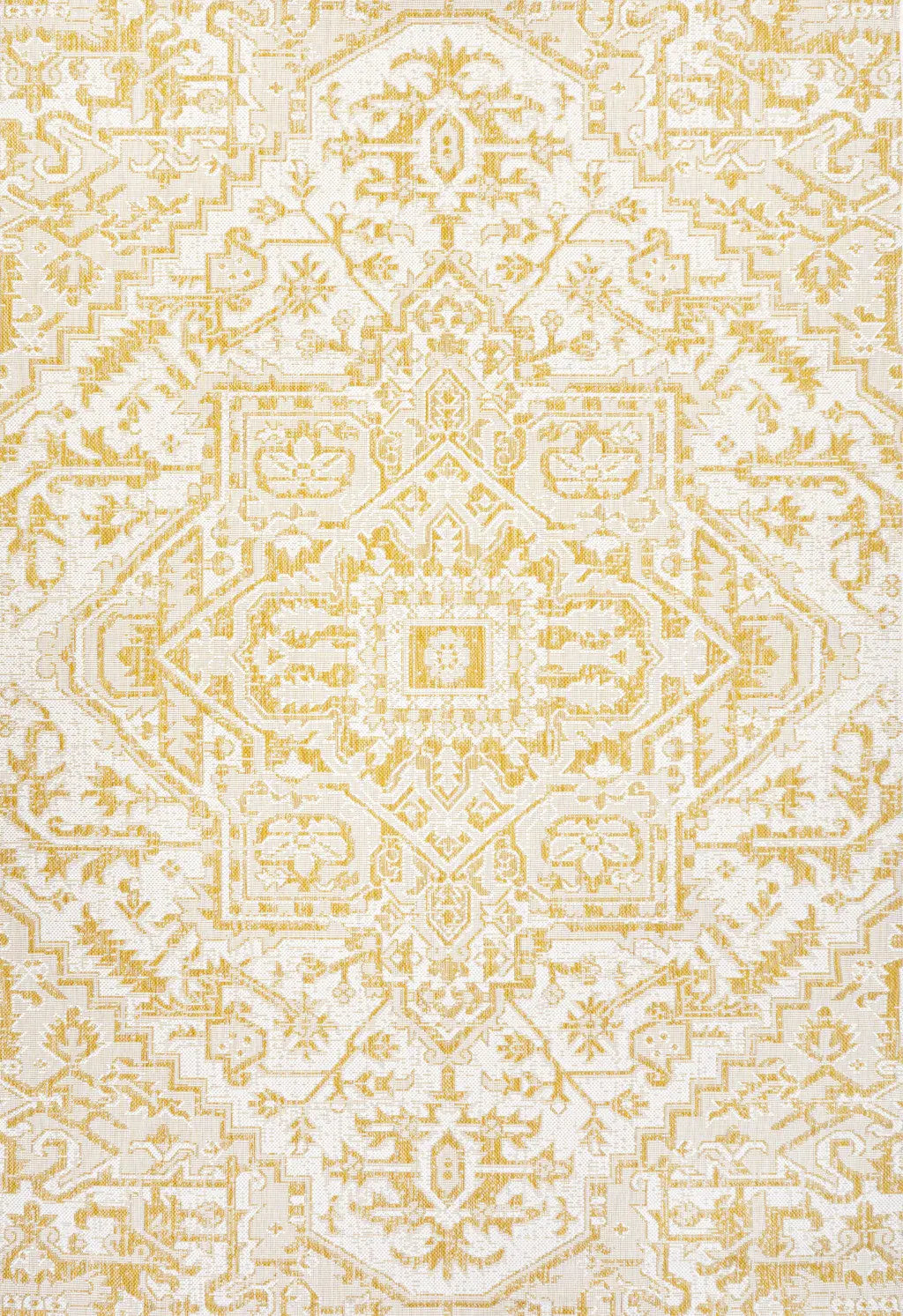 3' X 5' Cream And Yellow Medallion Indoor Outdoor Area Rug Homeroots Outdoor