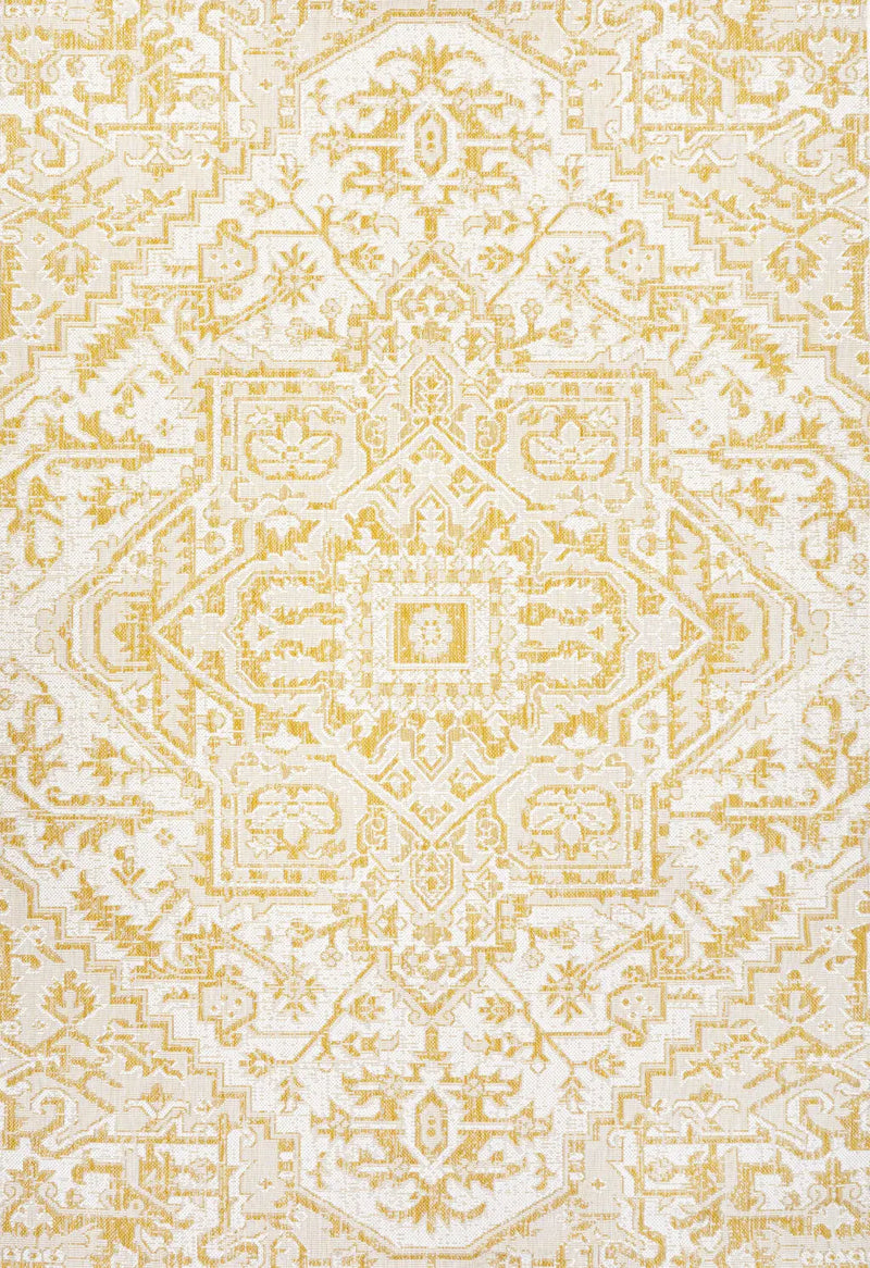 3' X 5' Cream And Yellow Medallion Indoor Outdoor Area Rug Homeroots Outdoor