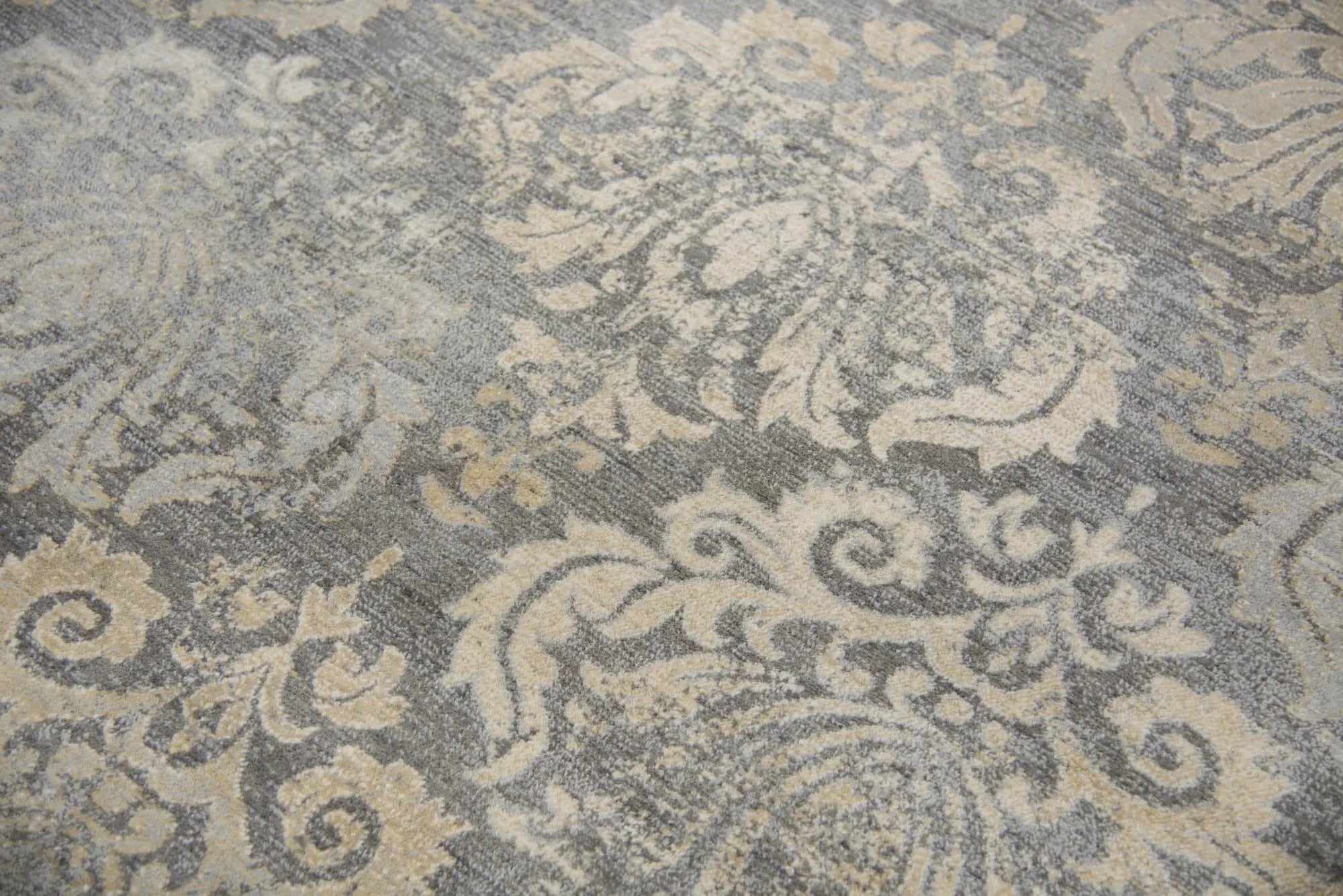 3' X 5' Dark Gray And Tan New Zealand Lambs Wool Damask Hand Carved Handmade Area Rug Homeroots Home Decor