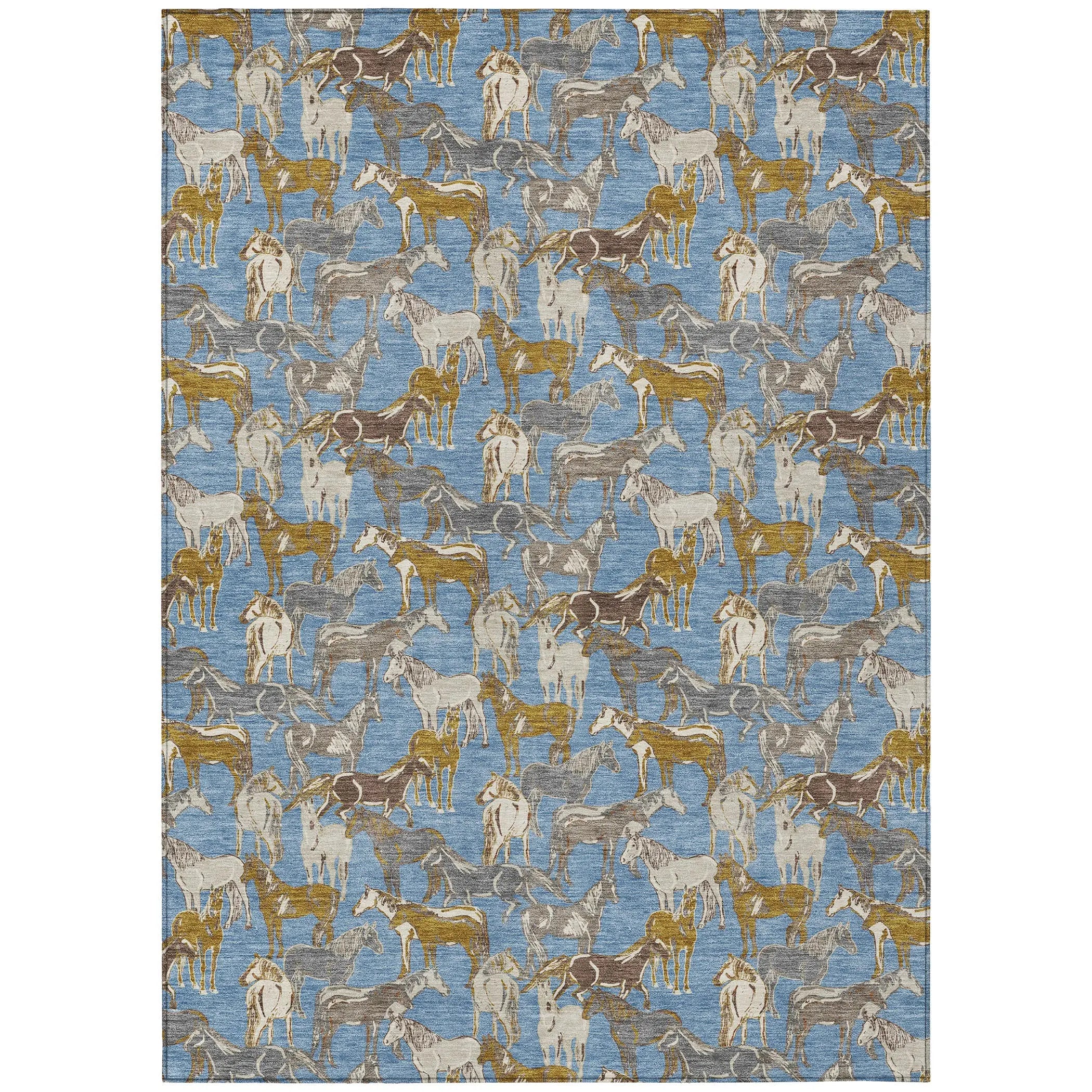 3' X 5' Denim Blue And Beige Horse Washable Indoor Outdoor Area Rug Homeroots Outdoor