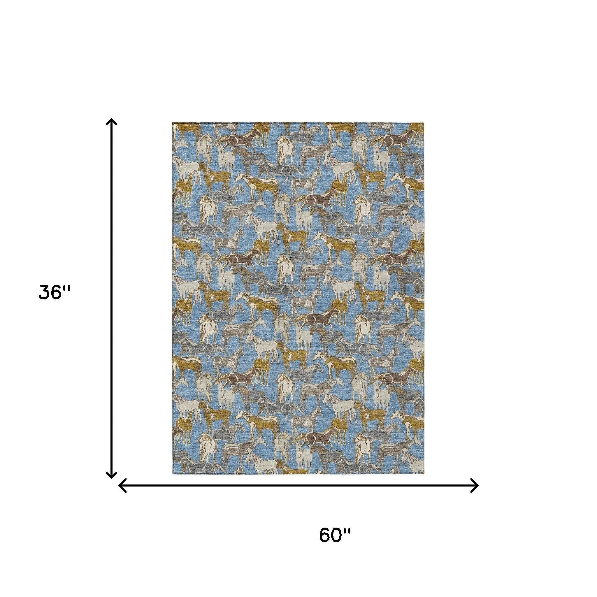 3' X 5' Denim Blue And Beige Horse Washable Indoor Outdoor Area Rug Homeroots Outdoor