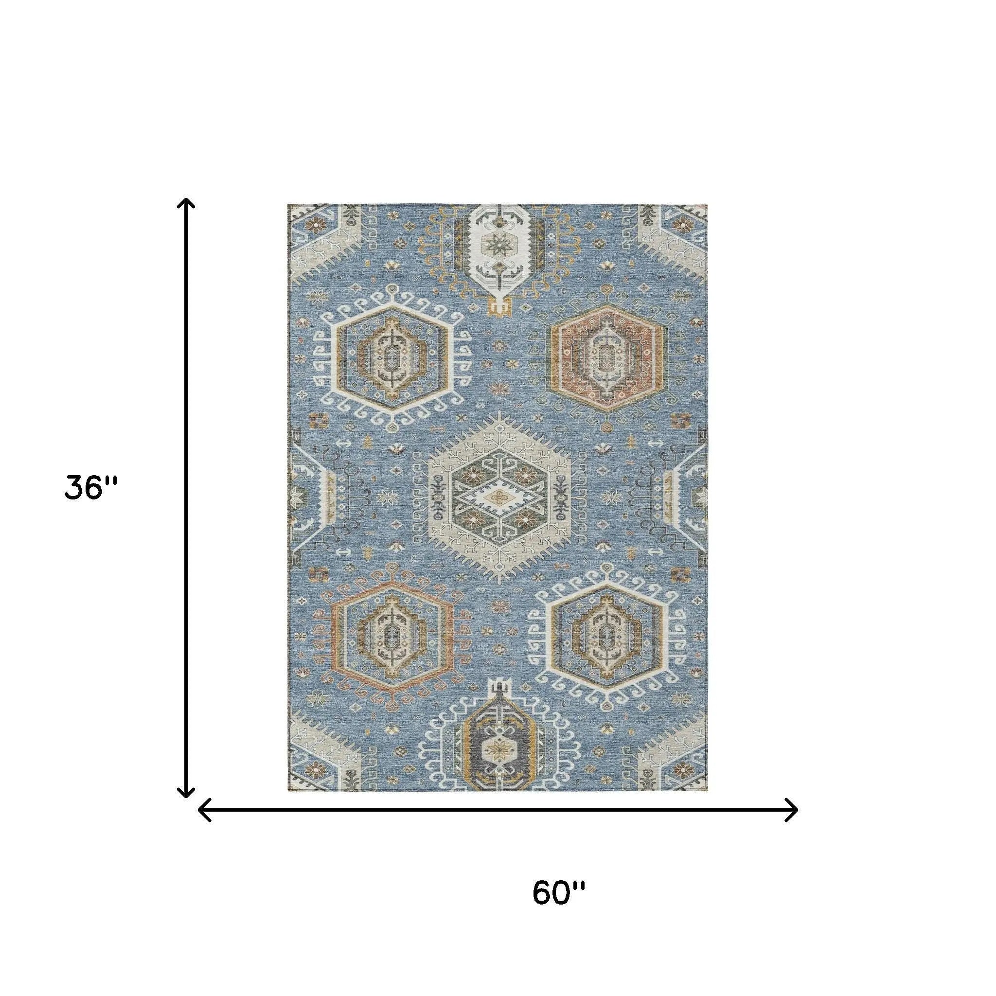 3' X 5' Denim Blue And Beige Tribal Washable Indoor Outdoor Area Rug Homeroots Outdoor