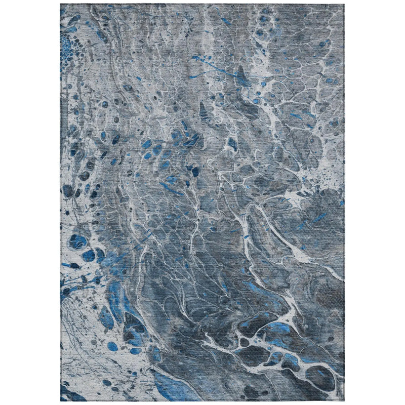 3' X 5' Denim Blue And Blue Abstract Washable Indoor Outdoor Area Rug Homeroots Outdoor