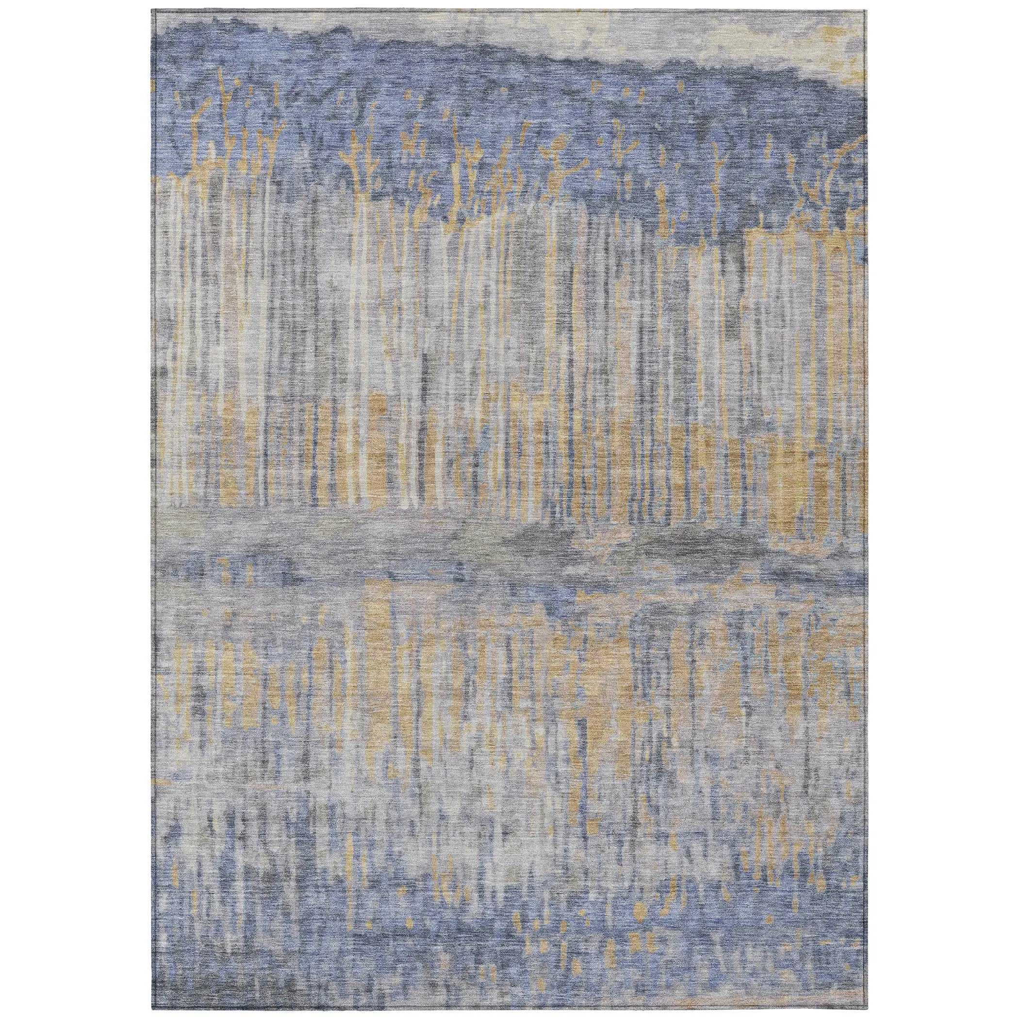 3' X 5' Denim Blue And Blue Abstract Washable Indoor Outdoor Area Rug Homeroots Outdoor