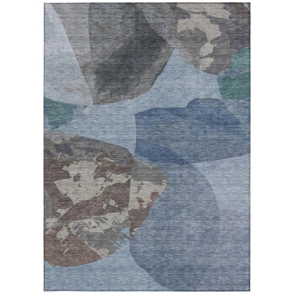 3' X 5' Denim Blue And Blue Abstract Washable Indoor Outdoor Area Rug Homeroots Outdoor