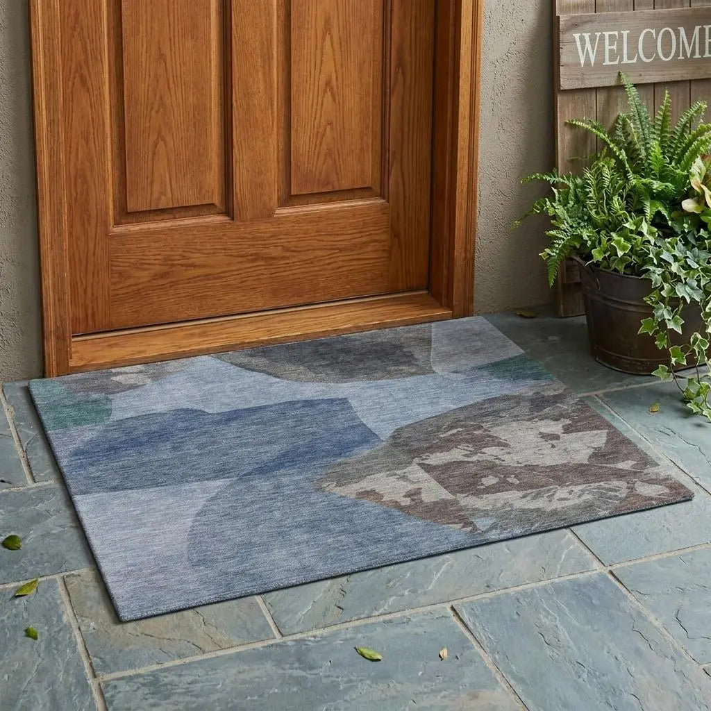 3' X 5' Denim Blue And Blue Abstract Washable Indoor Outdoor Area Rug Homeroots Outdoor