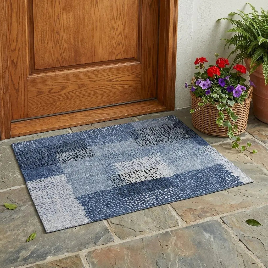 3' X 5' Denim Blue And Blue Abstract Washable Indoor Outdoor Area Rug Homeroots Outdoor