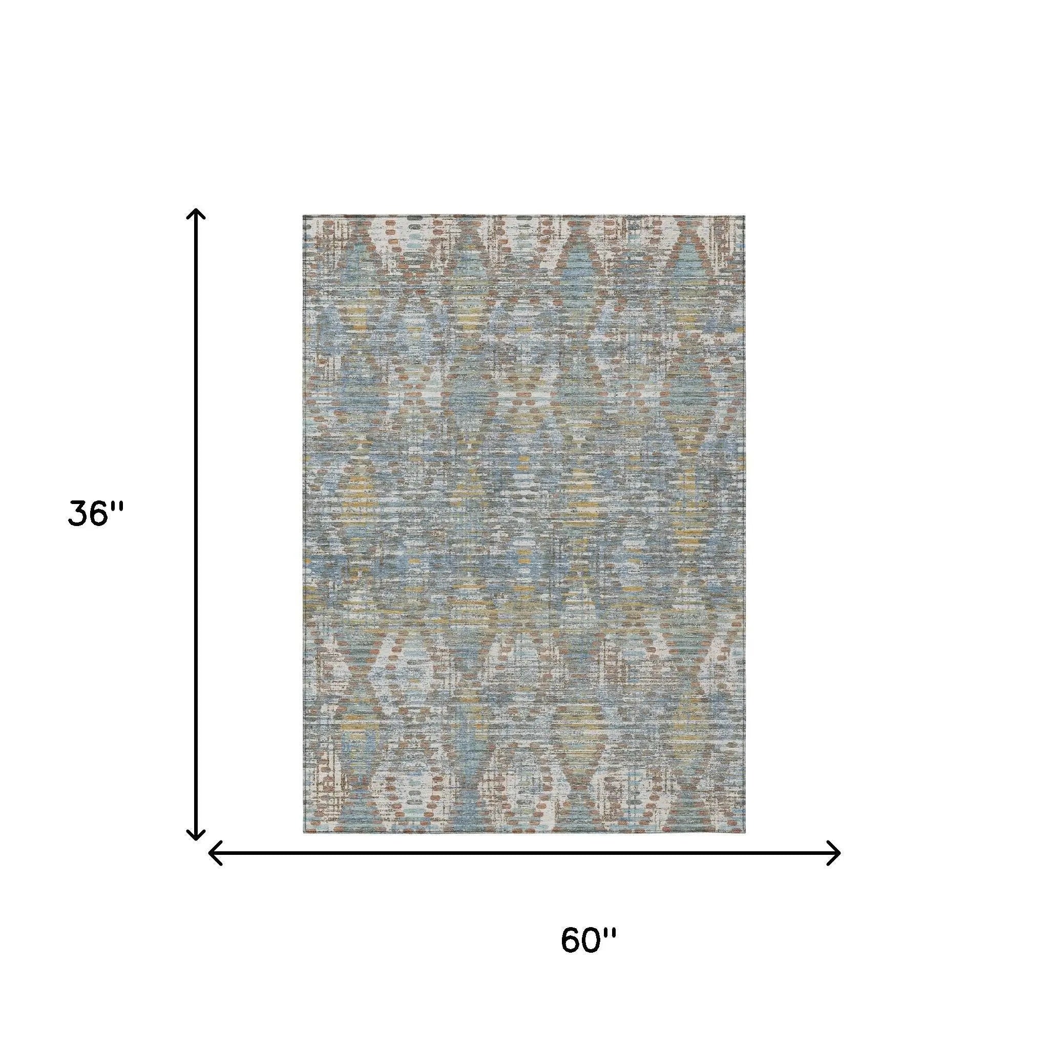 3' X 5' Denim Blue And Blue Floral Medallion Washable Indoor Outdoor Area Rug Homeroots Outdoor