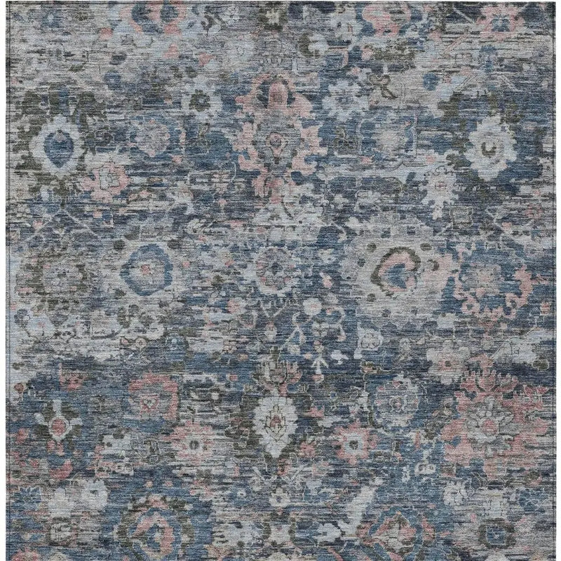 3' X 5' Denim Blue And Blue Floral Washable Indoor Outdoor Area Rug Homeroots Outdoor