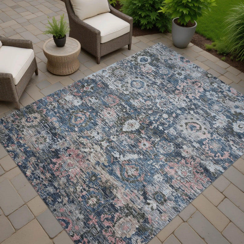 3' X 5' Denim Blue And Blue Floral Washable Indoor Outdoor Area Rug Homeroots Outdoor