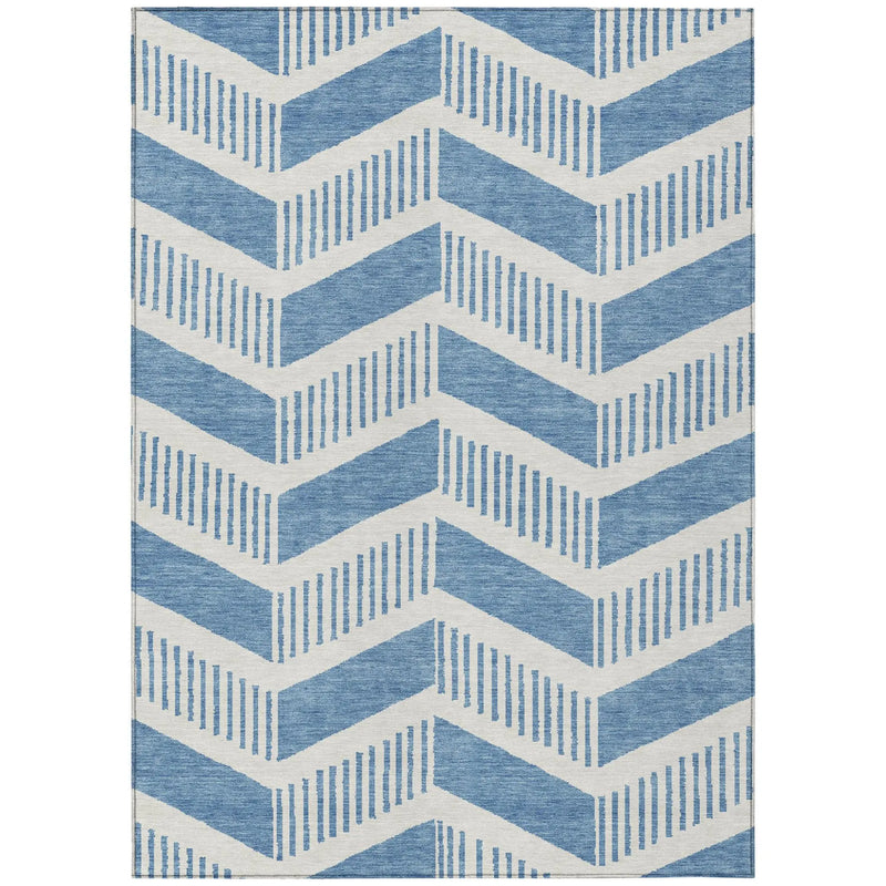 3' X 5' Denim Blue And Blue Geometric Washable Indoor Outdoor Area Rug Homeroots Outdoor