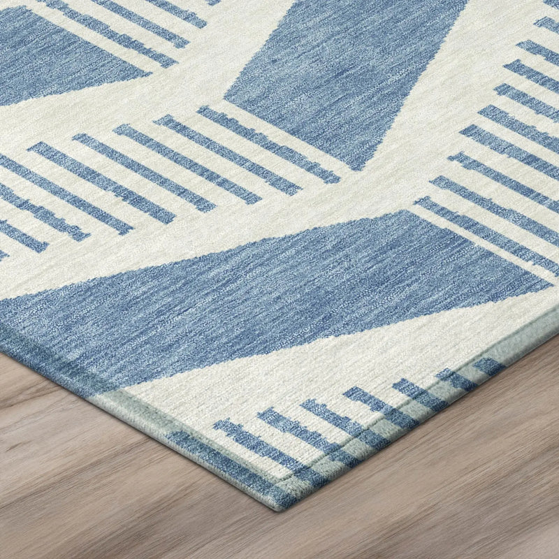 3' X 5' Denim Blue And Blue Geometric Washable Indoor Outdoor Area Rug Homeroots Outdoor