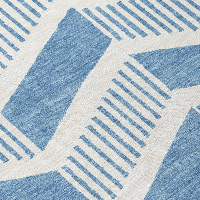 3' X 5' Denim Blue And Blue Geometric Washable Indoor Outdoor Area Rug Homeroots Outdoor