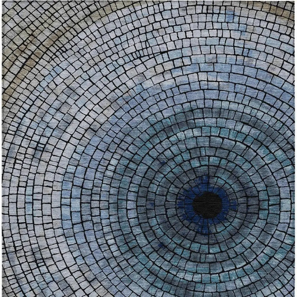 3' X 5' Denim Blue And Blue Geometric Washable Indoor Outdoor Area Rug Homeroots Outdoor