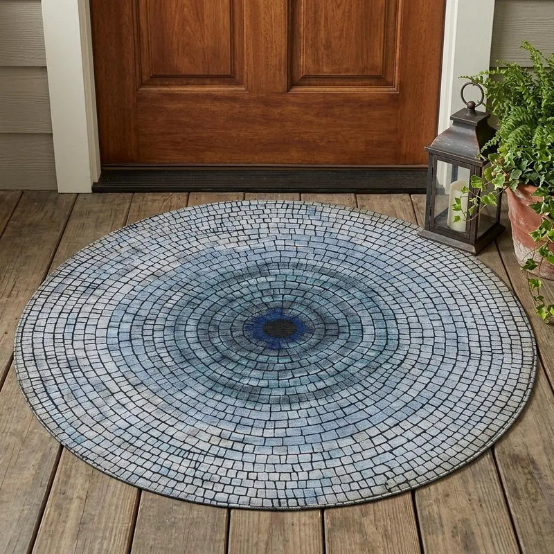 3' X 5' Denim Blue And Blue Geometric Washable Indoor Outdoor Area Rug Homeroots Outdoor