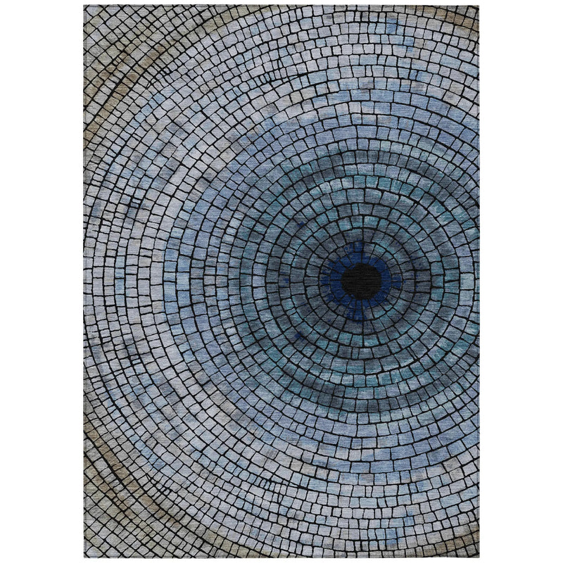 3' X 5' Denim Blue And Blue Geometric Washable Indoor Outdoor Area Rug Homeroots Outdoor