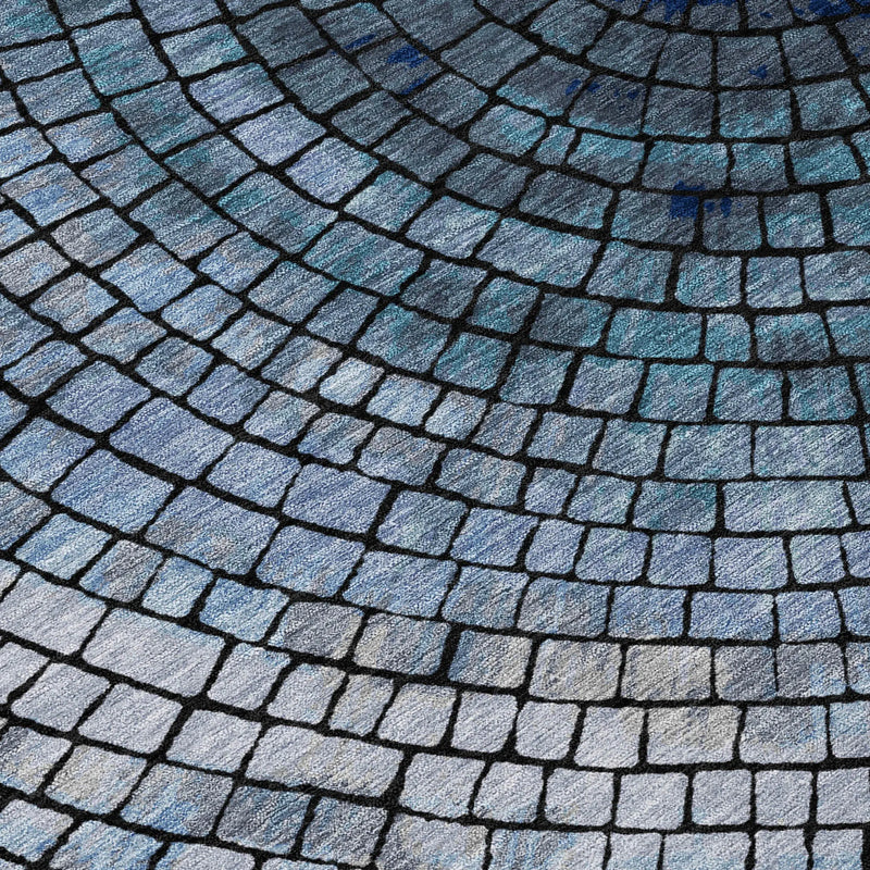 3' X 5' Denim Blue And Blue Geometric Washable Indoor Outdoor Area Rug Homeroots Outdoor