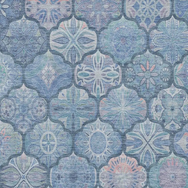 3' X 5' Denim Blue And Blue Ogee Washable Indoor Outdoor Area Rug Homeroots Outdoor