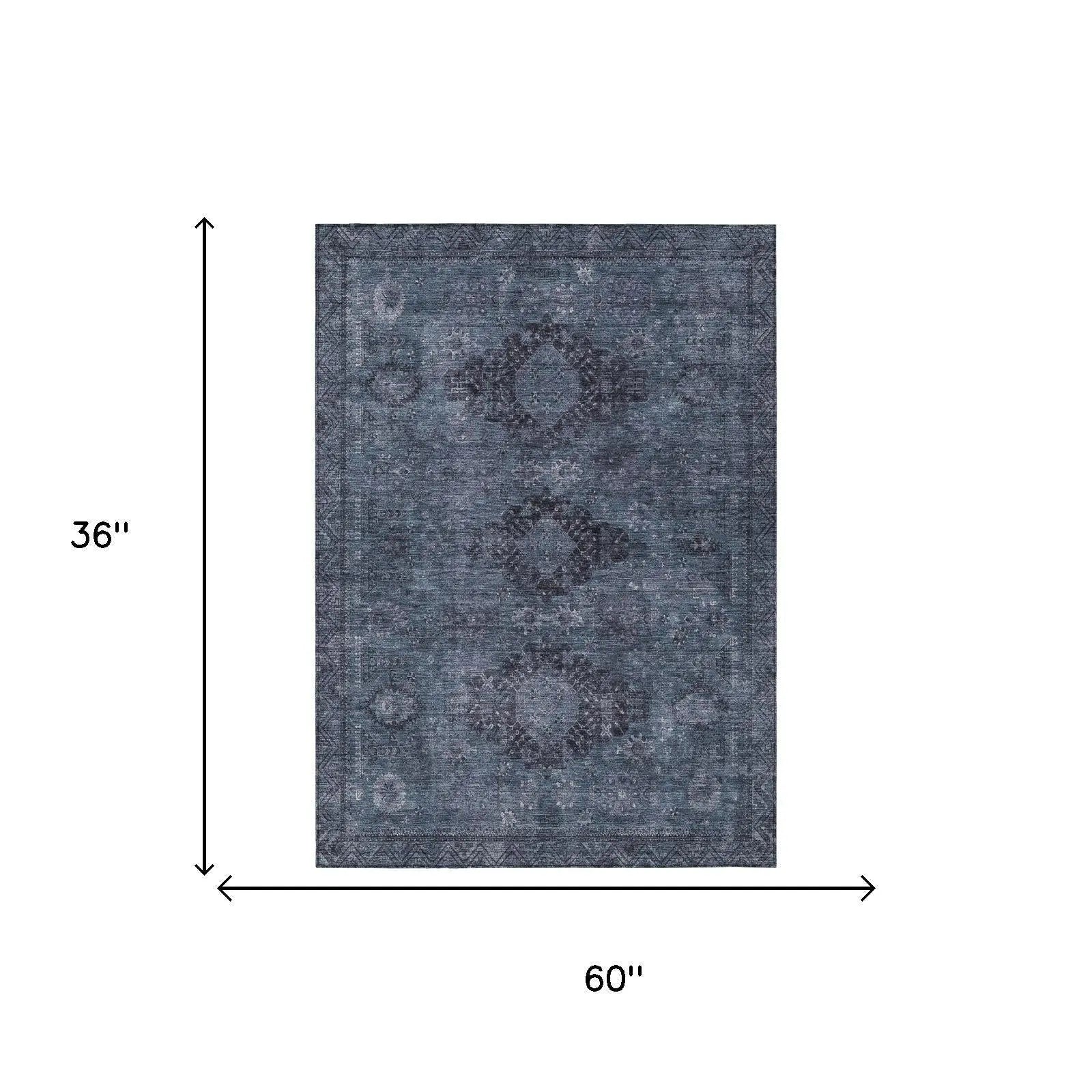 3' X 5' Denim Blue And Blue Oriental Washable Indoor Outdoor Area Rug Homeroots Outdoor