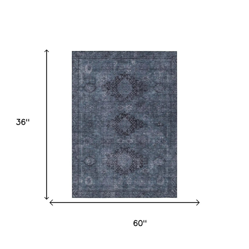 3' X 5' Denim Blue And Blue Oriental Washable Indoor Outdoor Area Rug Homeroots Outdoor
