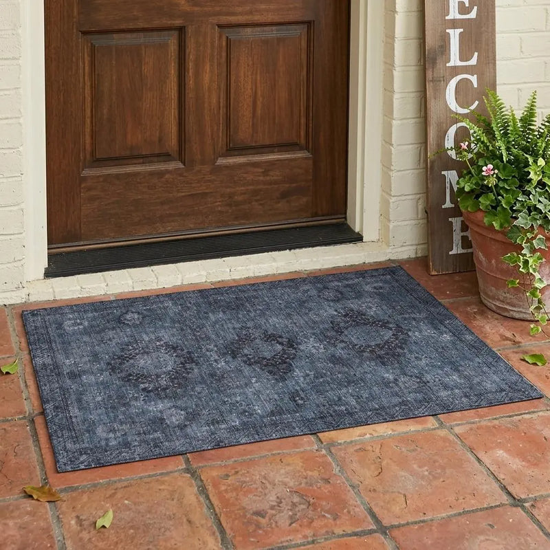 3' X 5' Denim Blue And Blue Oriental Washable Indoor Outdoor Area Rug Homeroots Outdoor