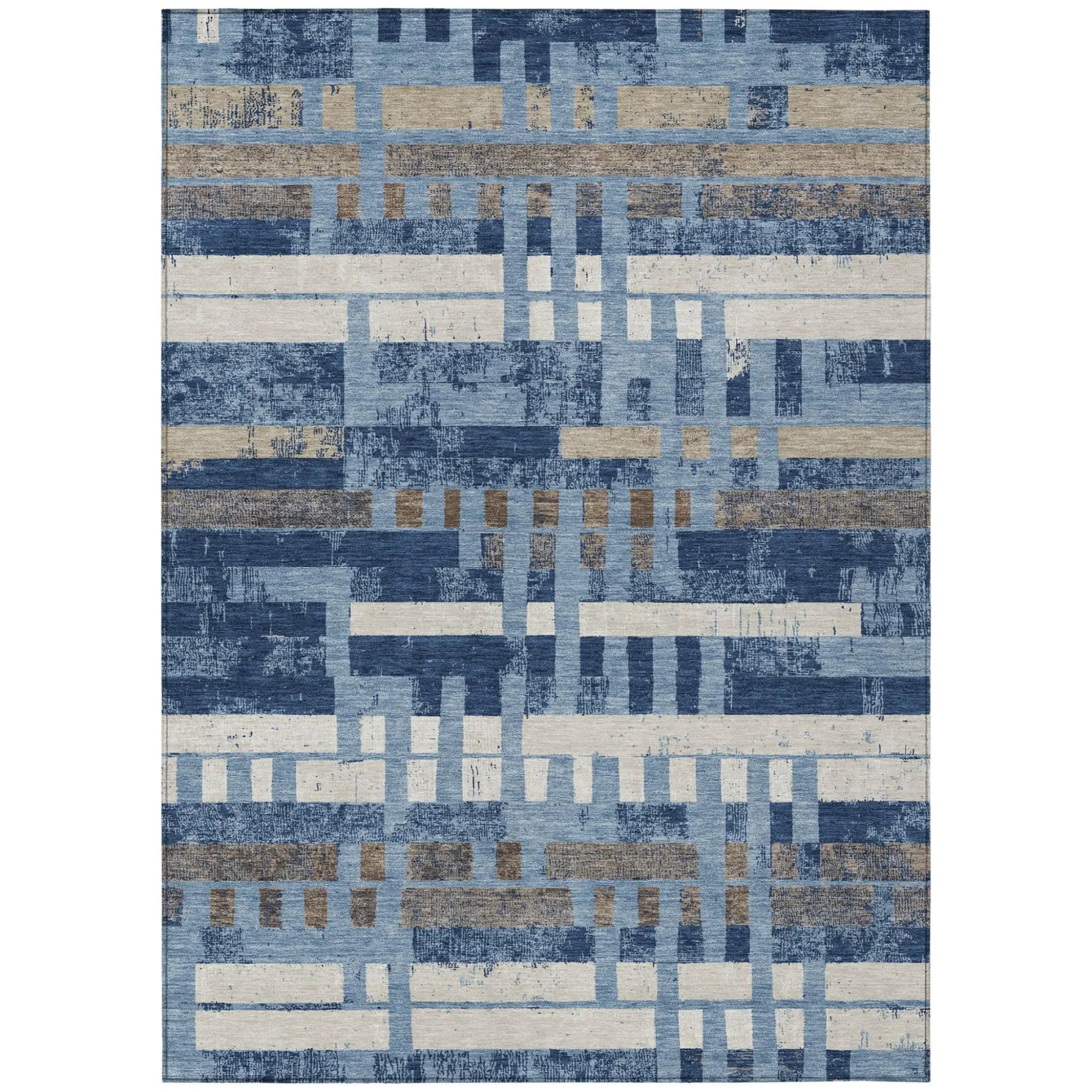 3' X 5' Denim Blue And Blue Striped Washable Indoor Outdoor Area Rug Homeroots Outdoor