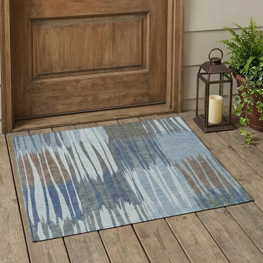 3' X 5' Denim Blue And Blue Striped Washable Indoor Outdoor Area Rug Homeroots Outdoor