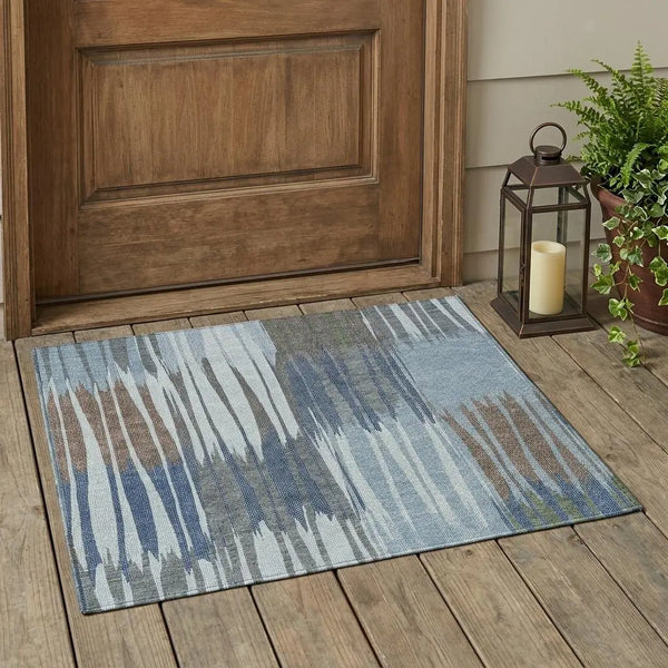 3' X 5' Denim Blue And Blue Striped Washable Indoor Outdoor Area Rug Homeroots Outdoor
