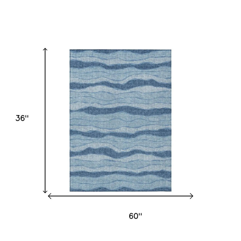 3' X 5' Denim Blue And Blue Striped Washable Indoor Outdoor Area Rug Homeroots Outdoor