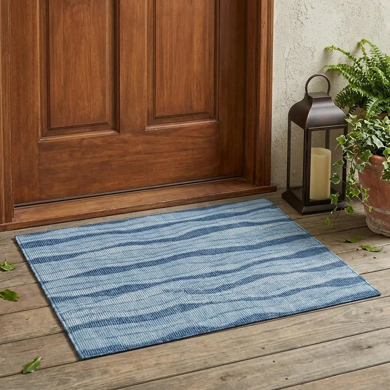 3' X 5' Denim Blue And Blue Striped Washable Indoor Outdoor Area Rug Homeroots Outdoor