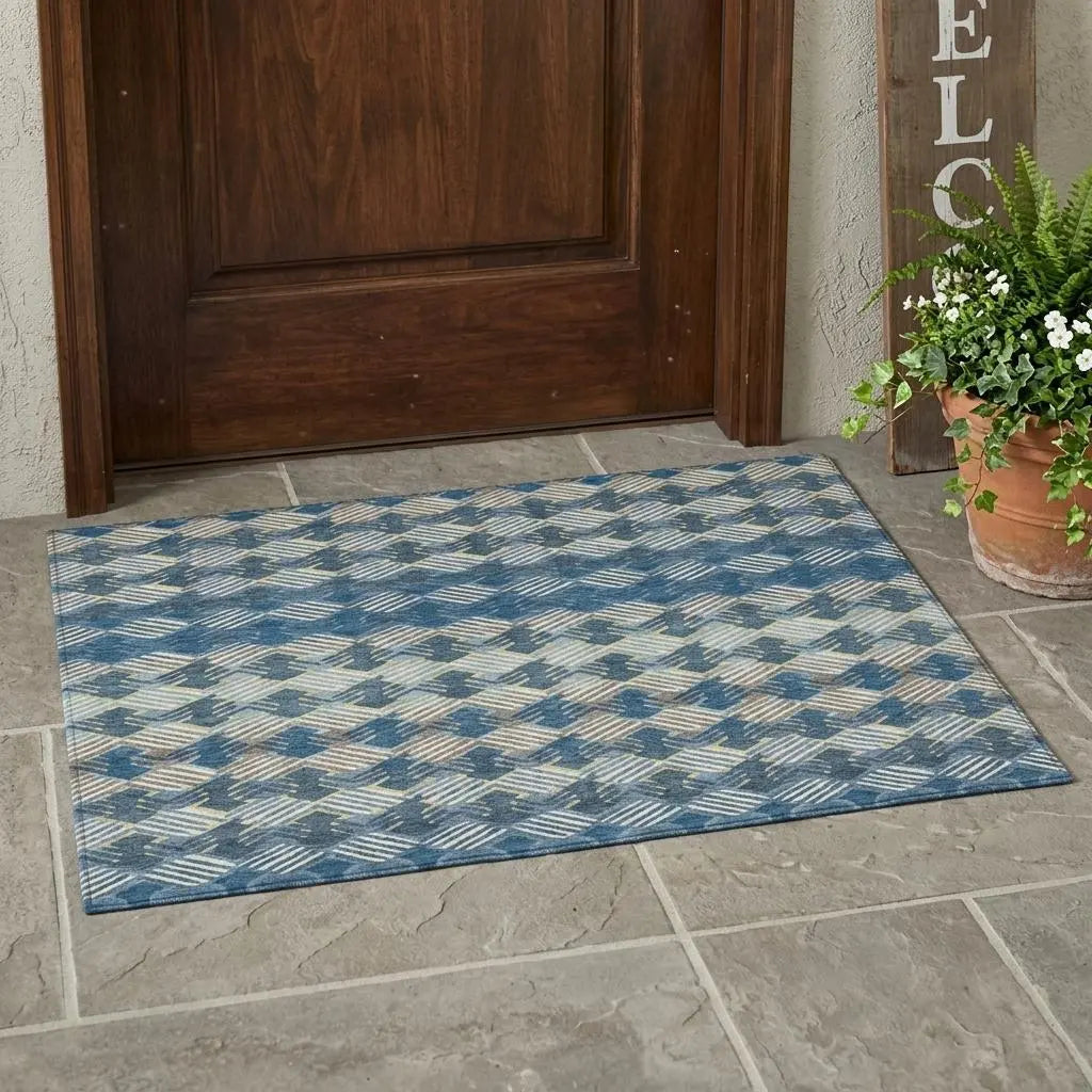 3' X 5' Denim Blue And Blue Striped Washable Indoor Outdoor Area Rug Homeroots Outdoor