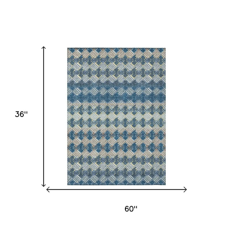 3' X 5' Denim Blue And Blue Striped Washable Indoor Outdoor Area Rug Homeroots Outdoor