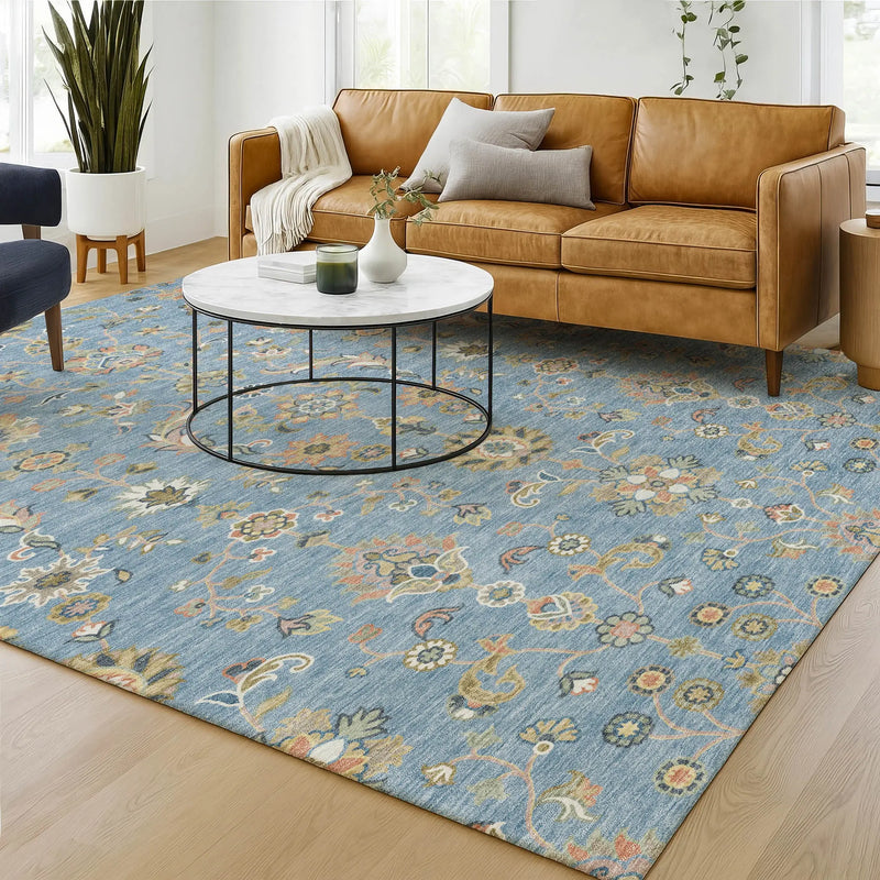 3' X 5' Denim Blue And Copper Abstract Washable Indoor Outdoor Area Rug Homeroots Outdoor