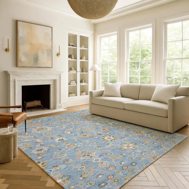 3' X 5' Denim Blue And Copper Abstract Washable Indoor Outdoor Area Rug Homeroots Outdoor