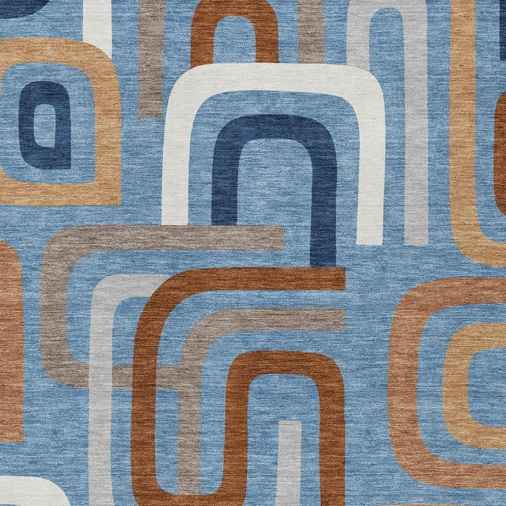 3' X 5' Denim Blue And Copper Geometric Washable Indoor Outdoor Area Rug Homeroots Outdoor