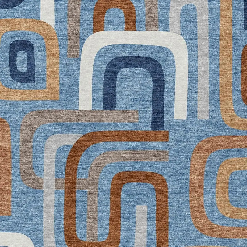 3' X 5' Denim Blue And Copper Geometric Washable Indoor Outdoor Area Rug Homeroots Outdoor